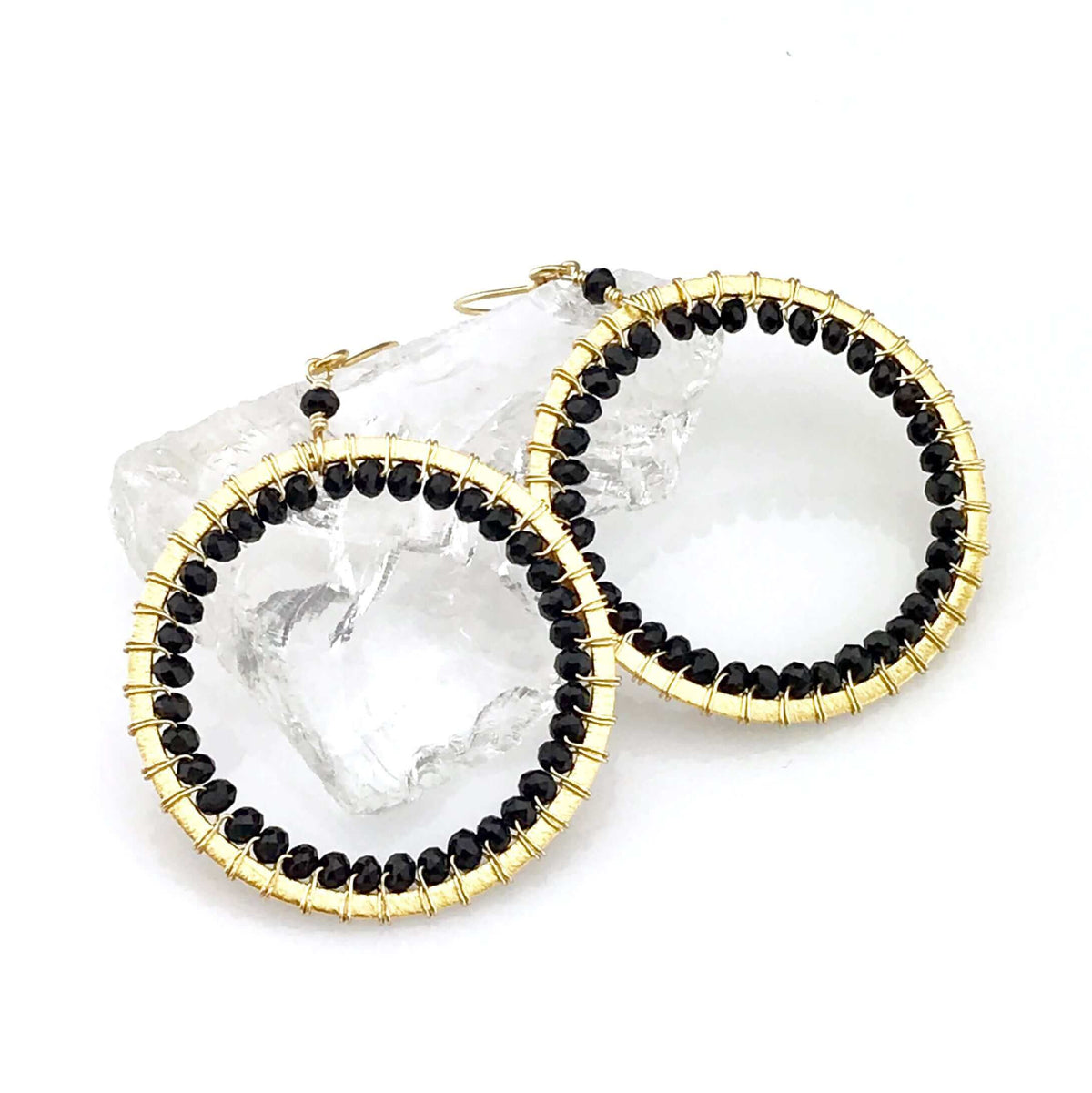 Halo Hoop Earrings — Blue Chalcedony, Amethyst, Black Spinel