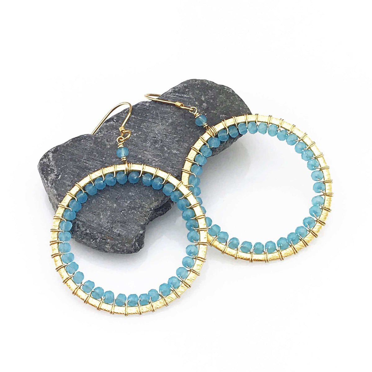 Halo Hoop Earrings — Blue Chalcedony, Amethyst, Black Spinel