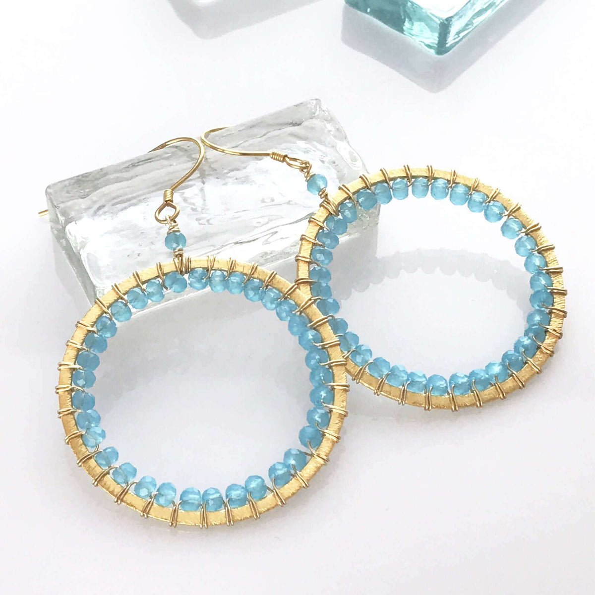 Halo Hoop Earrings — Blue Chalcedony, Amethyst, Black Spinel