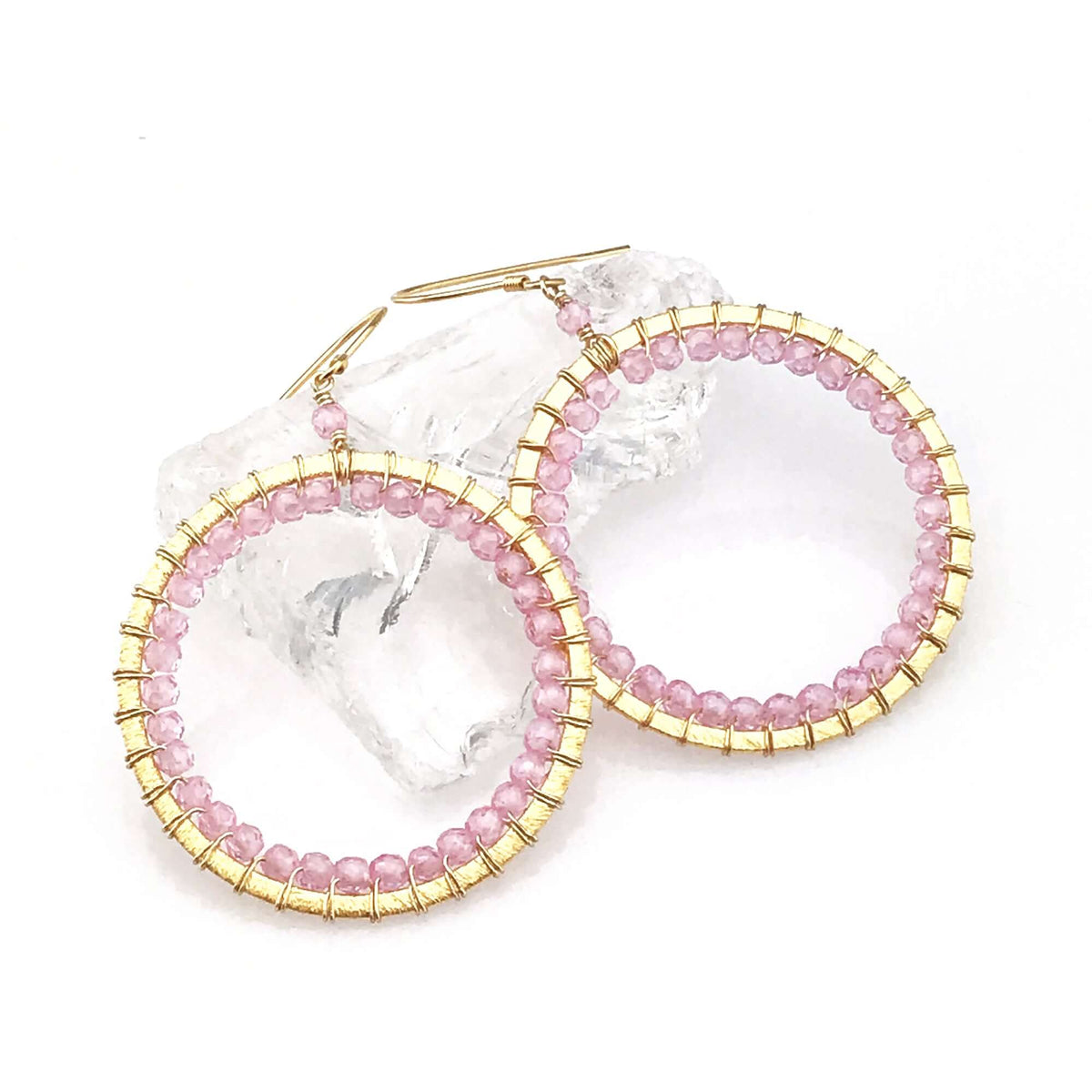 Halo Hoop Earrings — Blue Chalcedony, Amethyst, Black Spinel