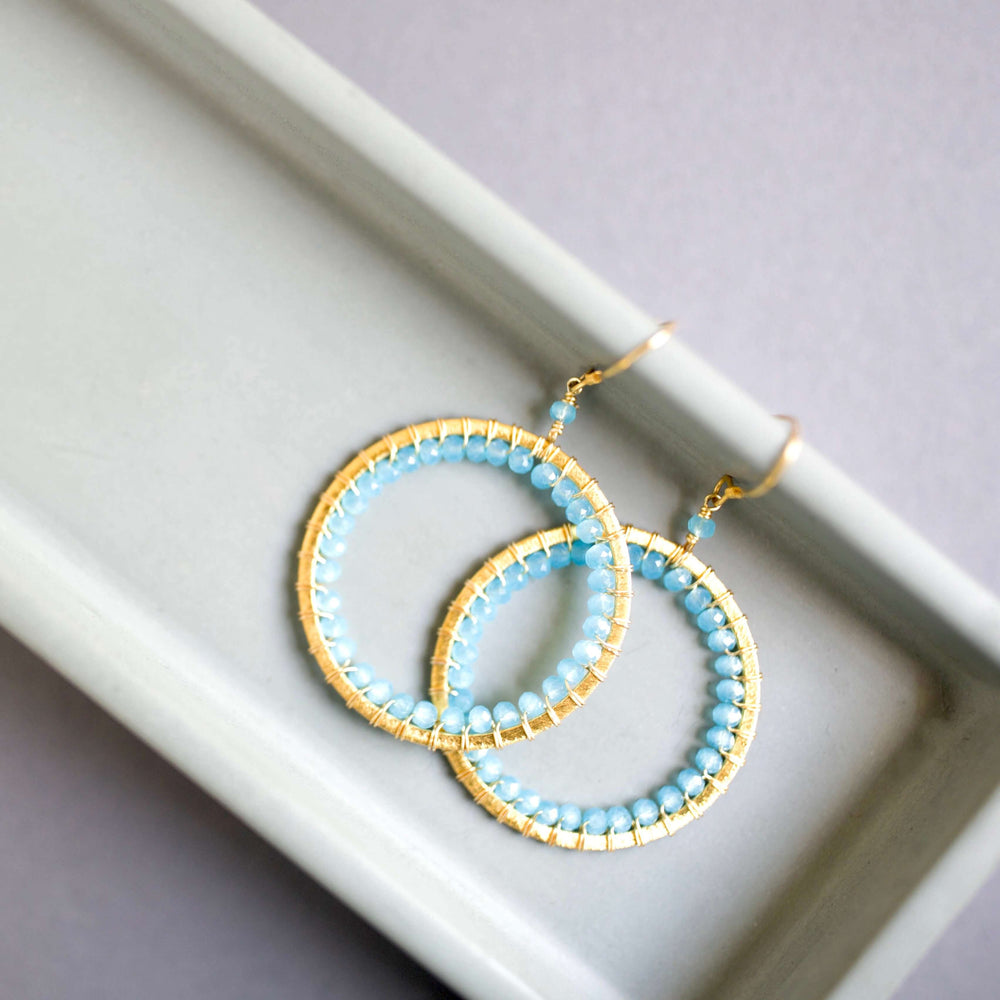 Halo Hoop Earrings — Blue Chalcedony, Amethyst, Black Spinel