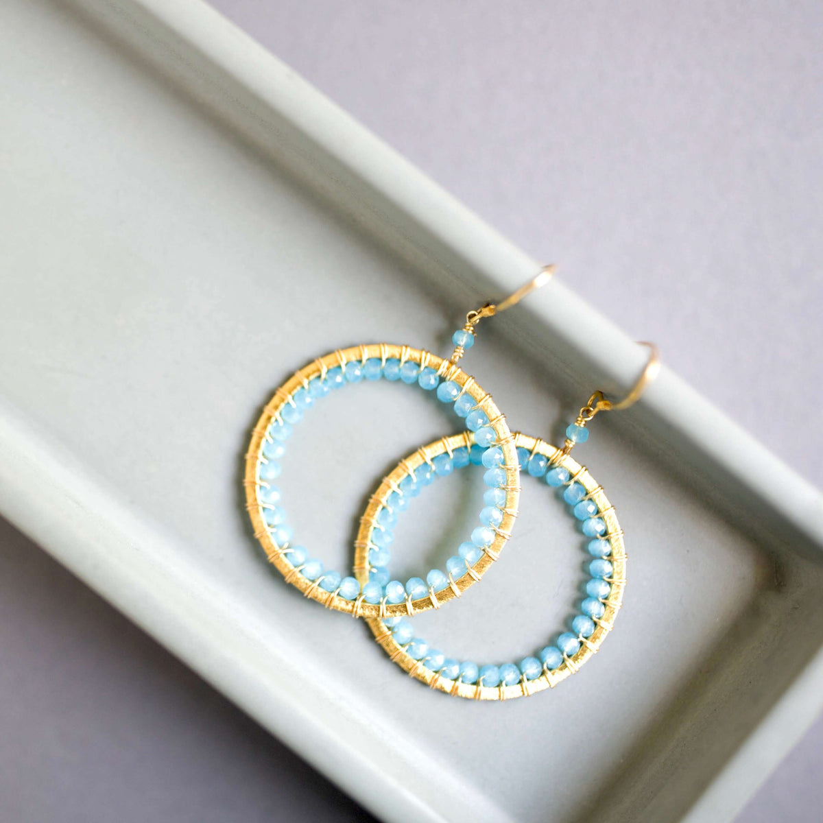 Halo Hoop Earrings — Blue Chalcedony, Amethyst, Black Spinel